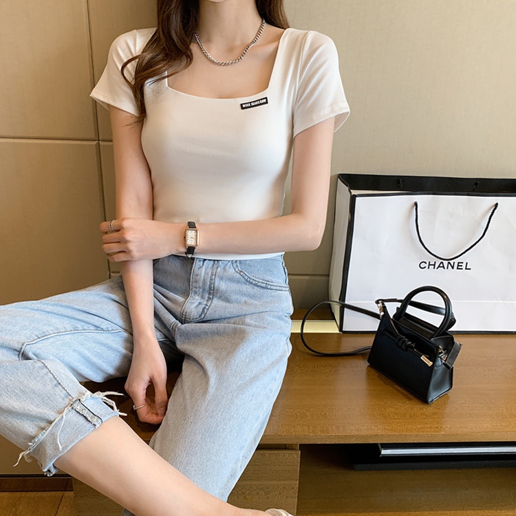 Casual pure cotton slim tops summer simple T-shirt for women