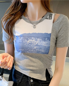 Slim printing summer T-shirt spicegirl enticement split tops