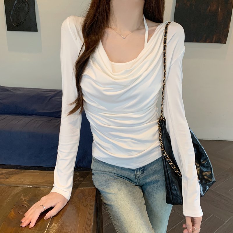 Halter slim Pseudo-two knitted sexy bottoming shirt