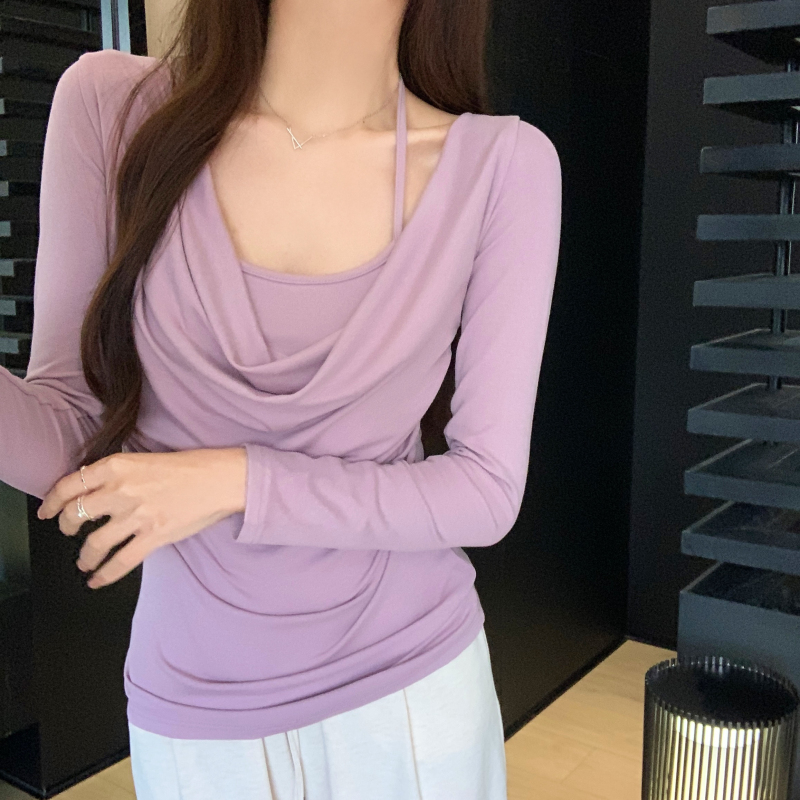 Halter slim Pseudo-two knitted sexy bottoming shirt