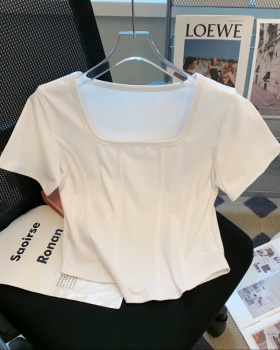 Short sleeve tops square collar T-shirt for women