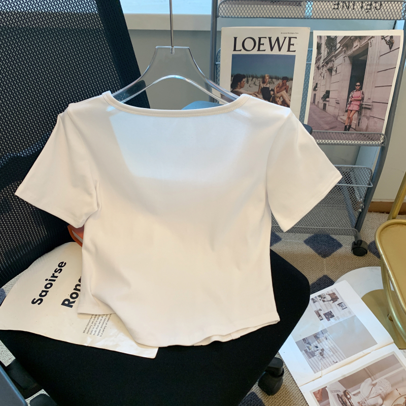 Short sleeve tops square collar T-shirt for women