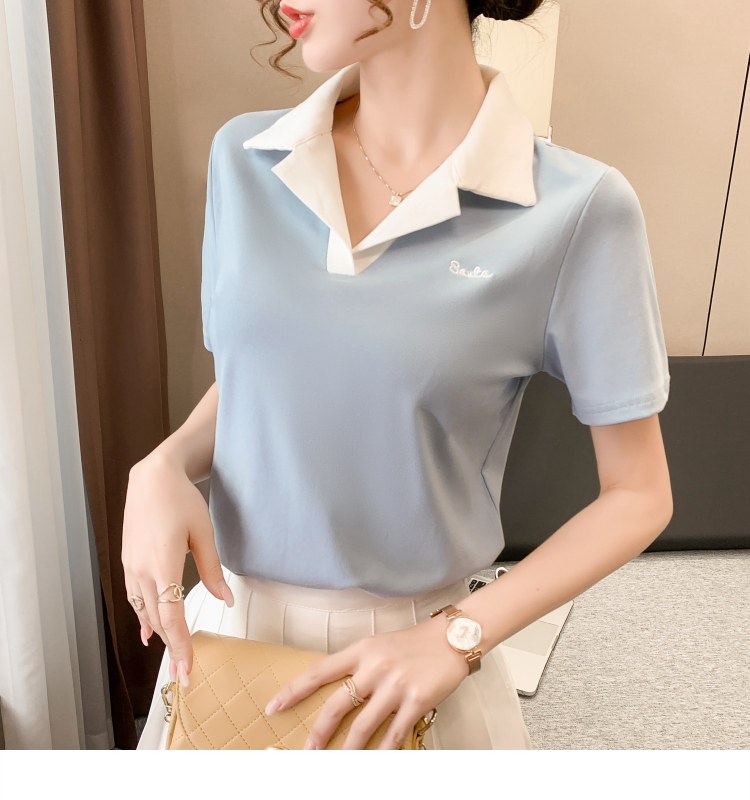 Short V-neck T-shirt letters short sleeve tops for women