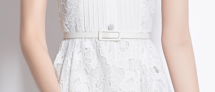 Retro white dress puff sleeve pinched waist formal dress