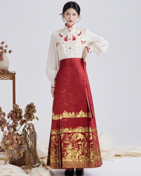 Cstand collar embroidery tops spring and summer skirt