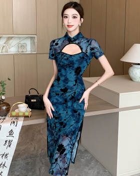Split hollow cheongsam Chinese style retro dress