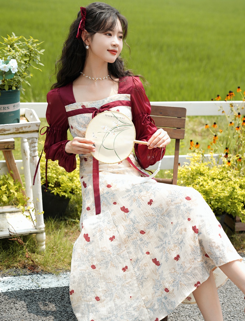Square collar Chinese style slim Han clothing dress