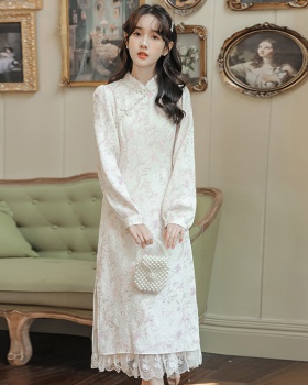 Long sleeve cheongsam printing dress for women
