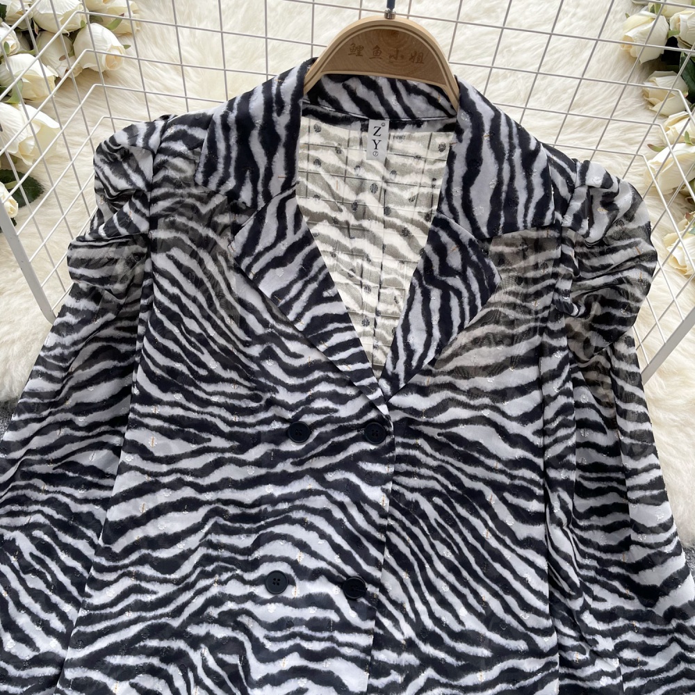 Temperament retro tops zebra chiffon shirt