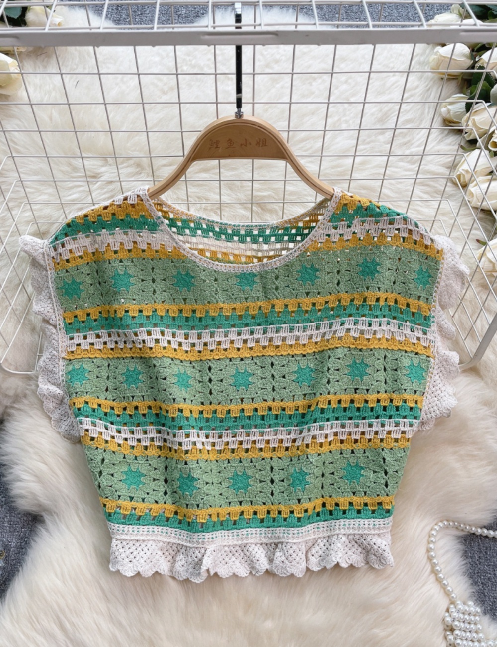 Sweet hollow summer short tops knitted crochet Korean style shirts