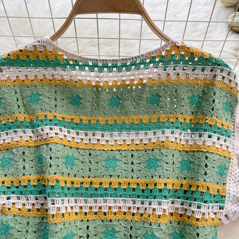 Sweet hollow summer short tops knitted crochet Korean style shirts