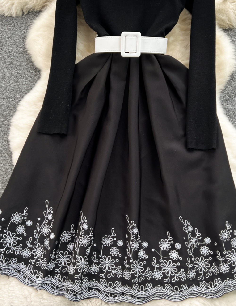 Big skirt spring and autumn Pseudo-two dress for women