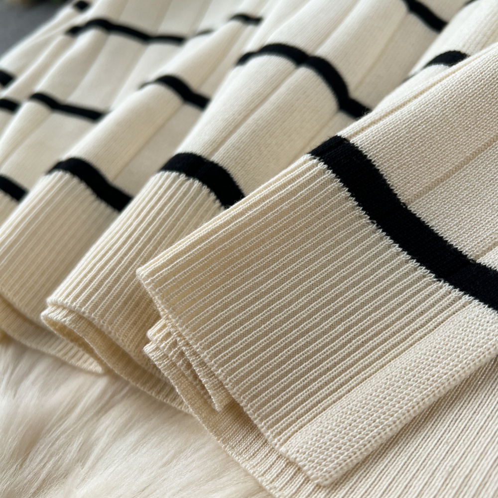 Retro lazy sweater all-match stripe wide leg pants 2pcs set