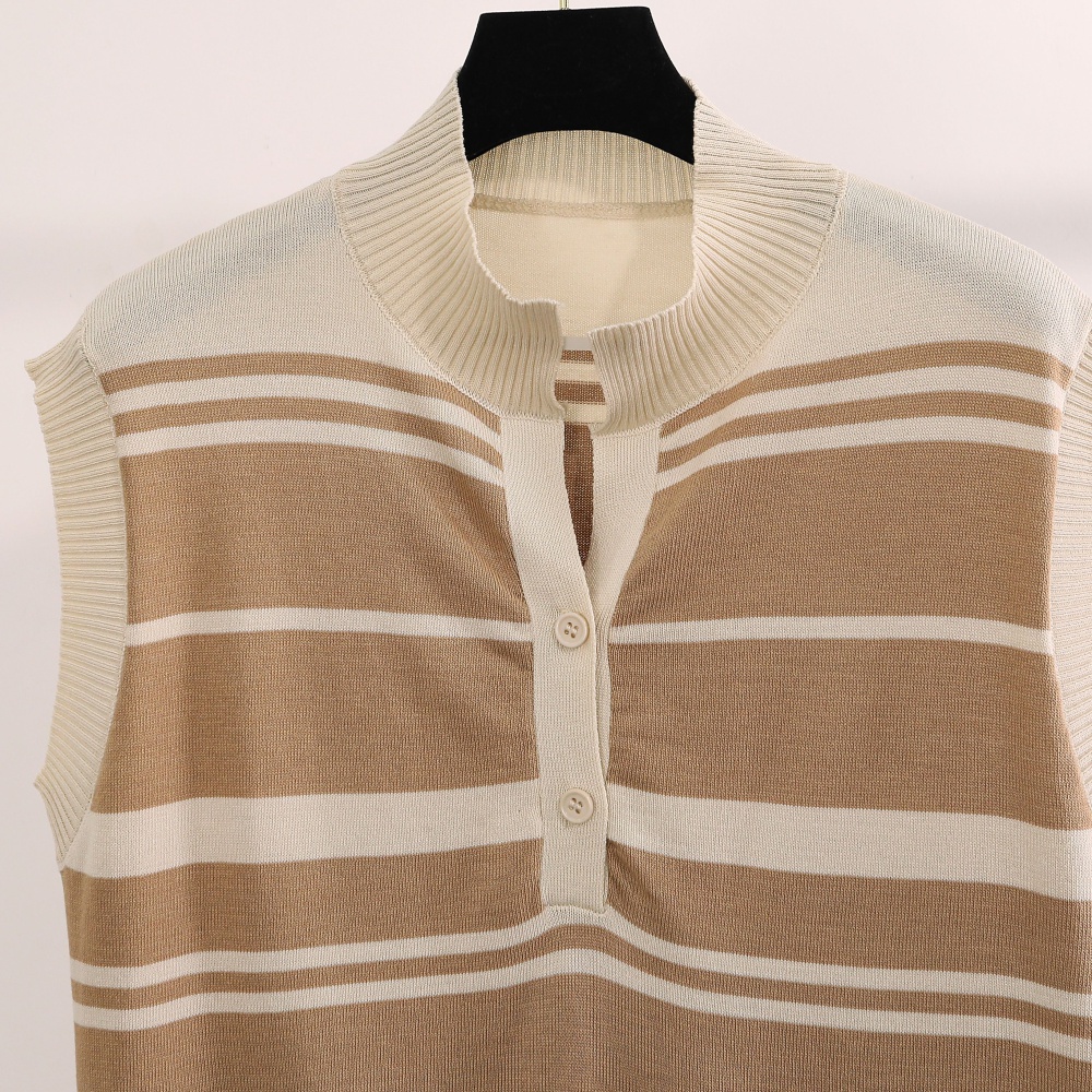 Stripe tops sleeveless sweater 2pcs set for women
