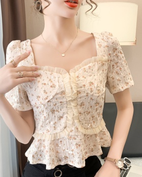 Slim sweet floral tops summer backless shirt for women