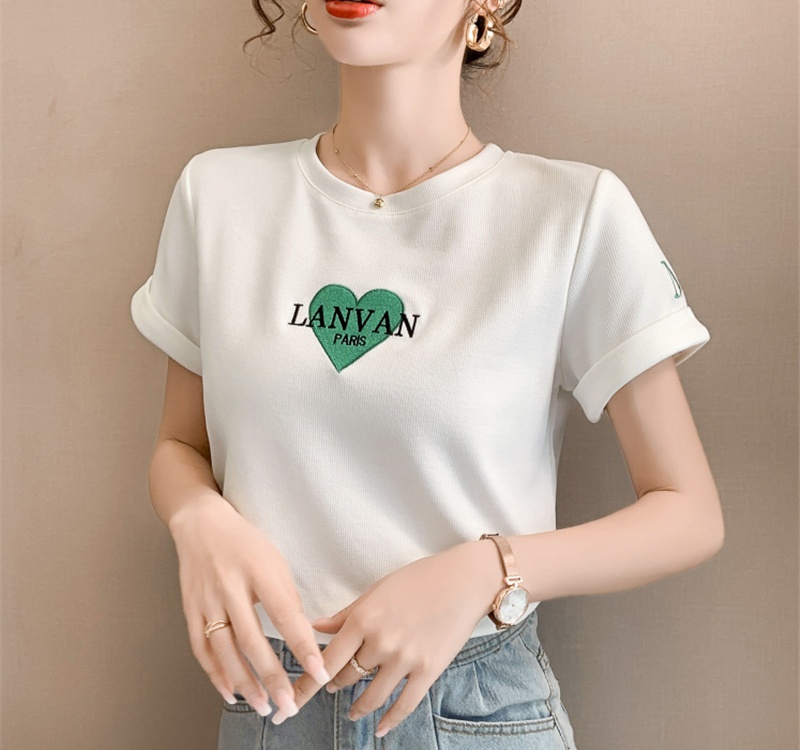 Heart sweet letters embroidery all-match T-shirt for women