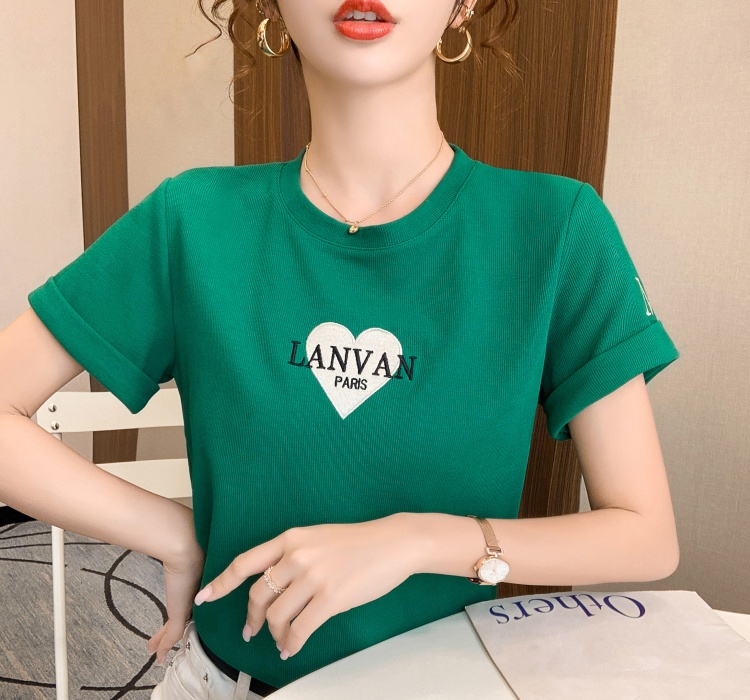 Heart sweet letters embroidery all-match T-shirt for women