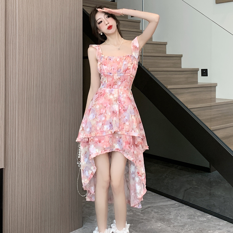 Slim floral strap dress summer dress for women