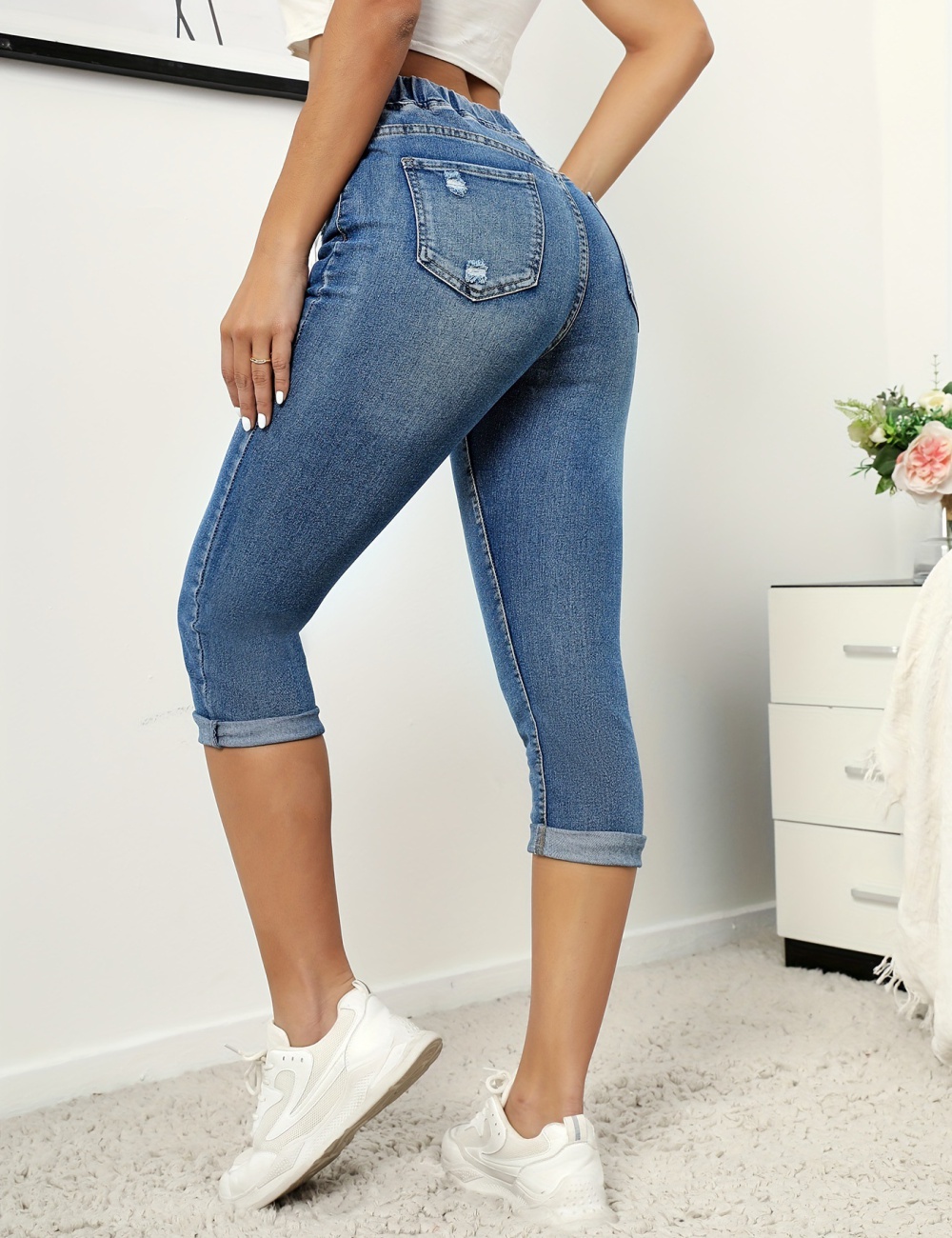 Denim jeans European style cropped pants for women