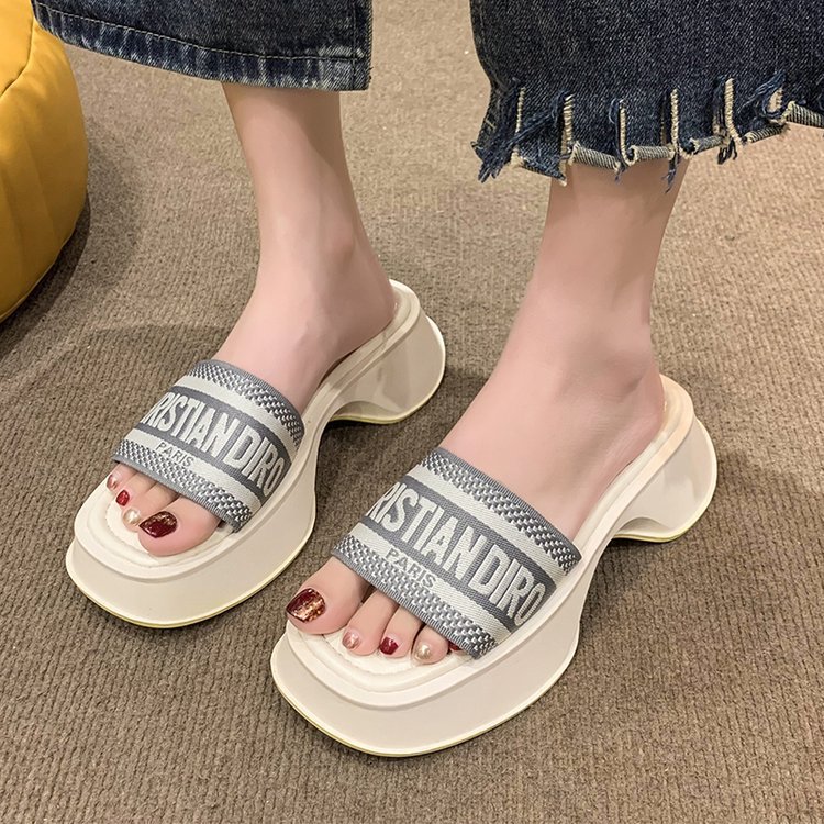 Show high slippers square head shoes for women