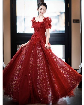 Wedding sequins evening dress wine-red formal dress