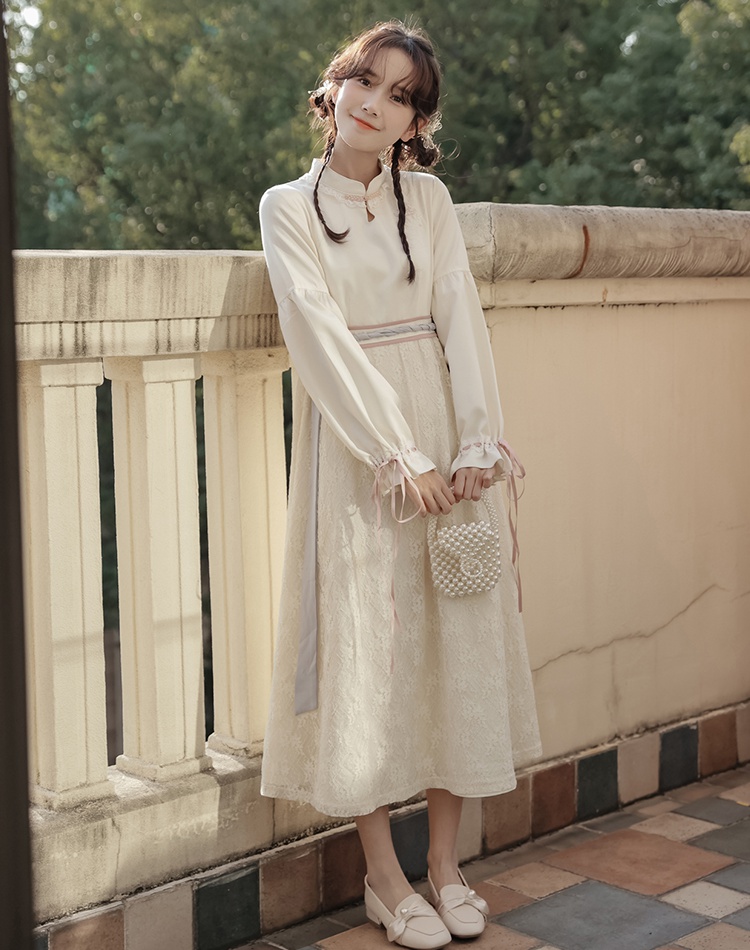 Embroidery pinched waist lace dress sweet tender jacket