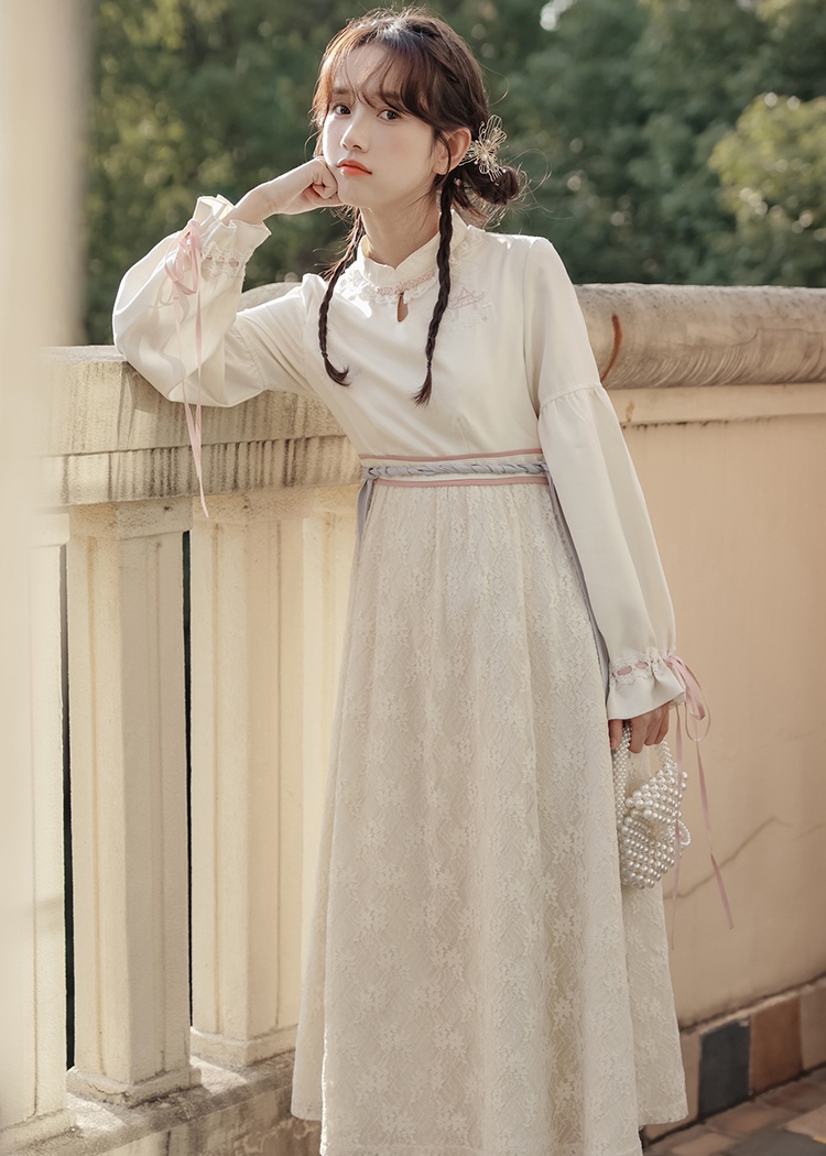 Embroidery pinched waist lace dress sweet tender jacket