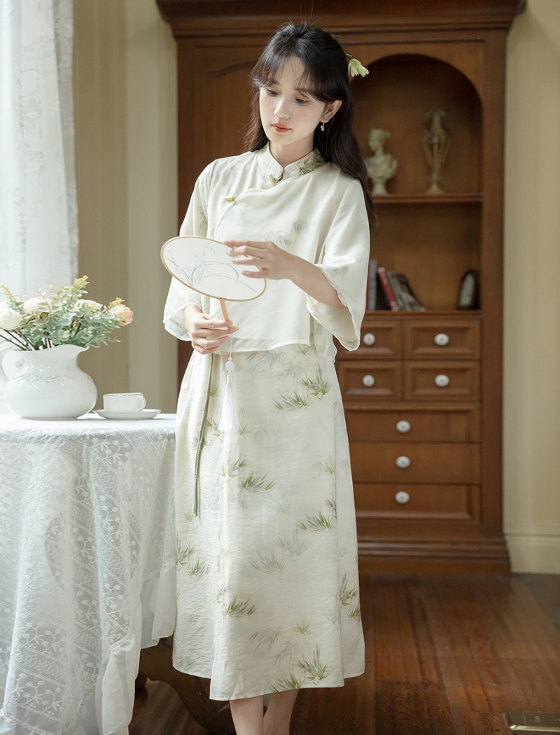 Retro summer jade Chinese style tops a set for women