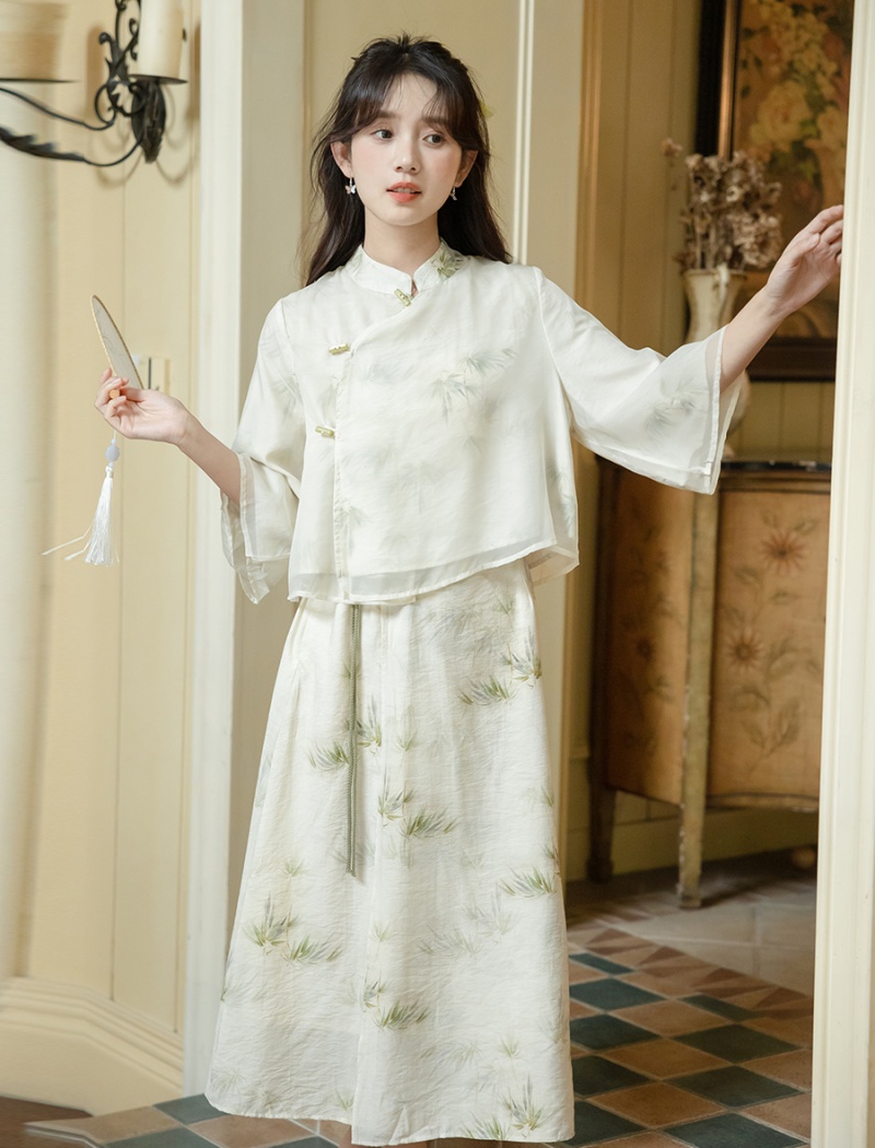 Retro summer jade Chinese style tops a set for women