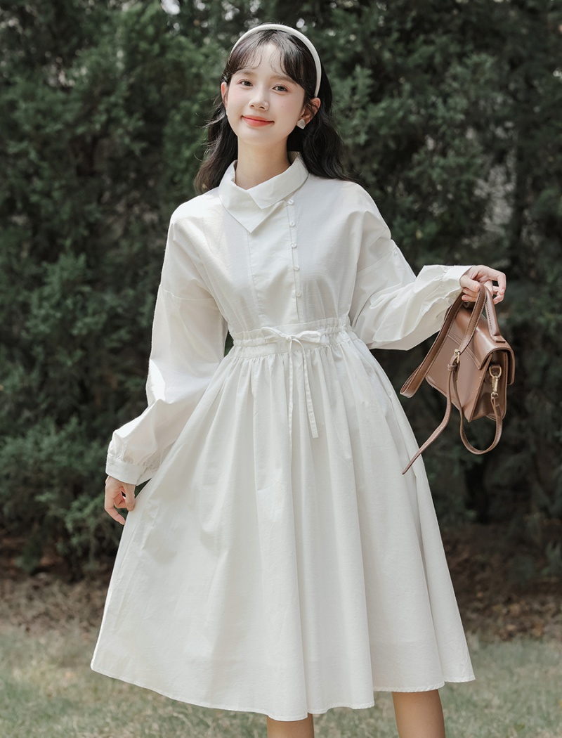 Autumn long tender white art romantic dress for women
