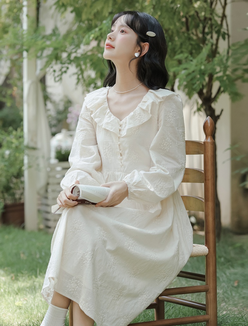 Long sleeve long dress embroidery dress for women