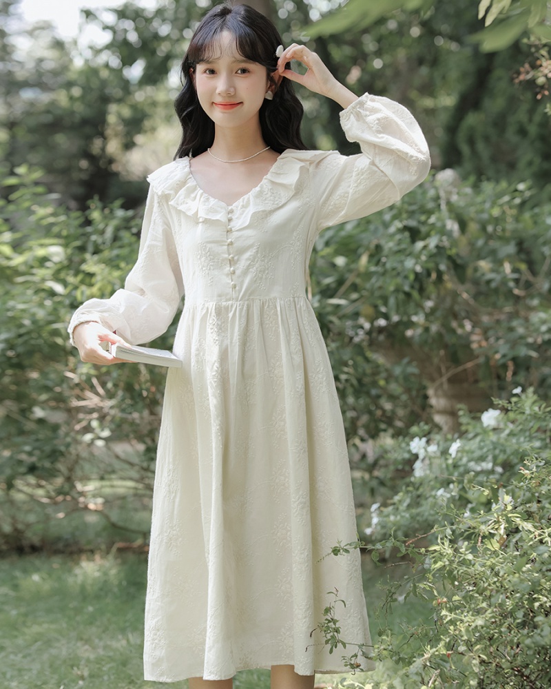 Long sleeve long dress embroidery dress for women