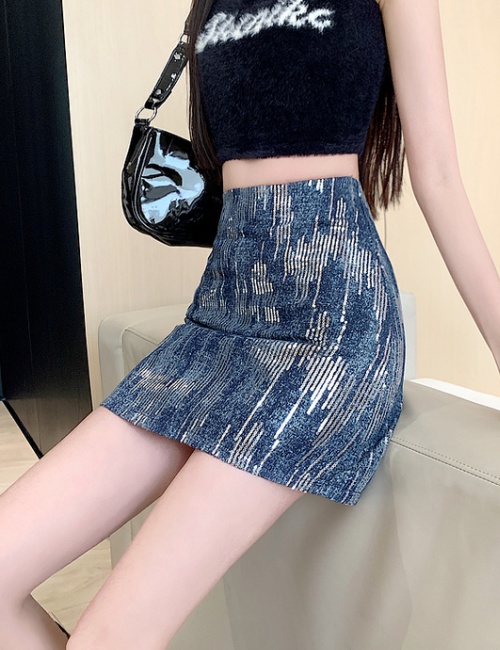 Sequins package hip A-line skirt sexy diamond shorts for women