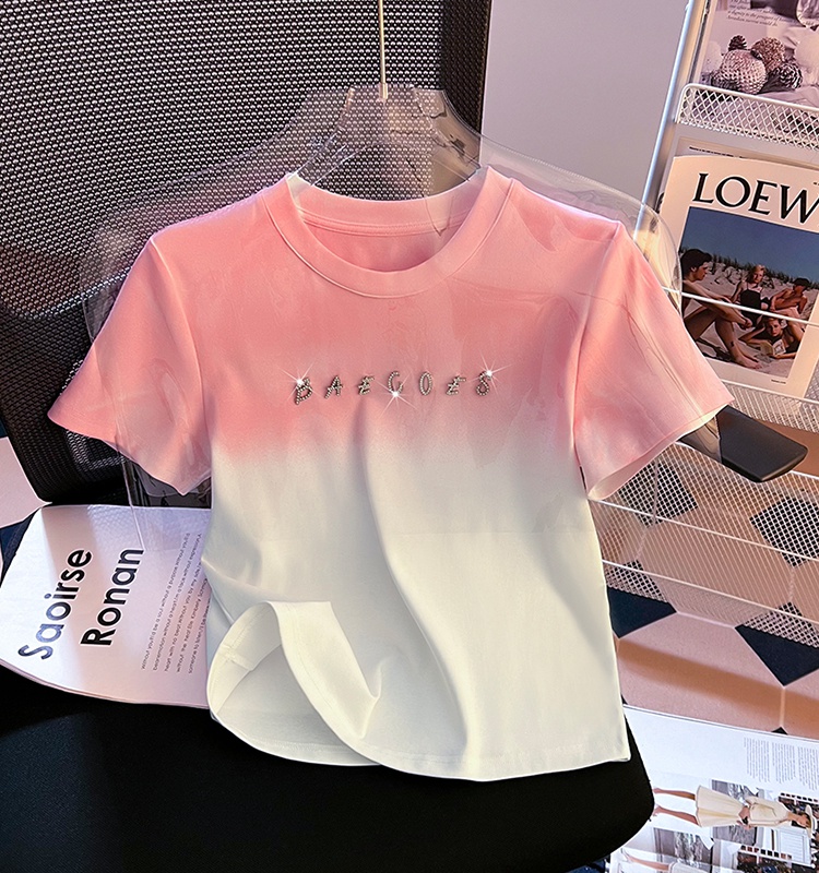 Beading tie dye tops pure cotton T-shirt for women