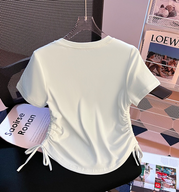 Drawstring small fellow T-shirt short sleeve tops for women