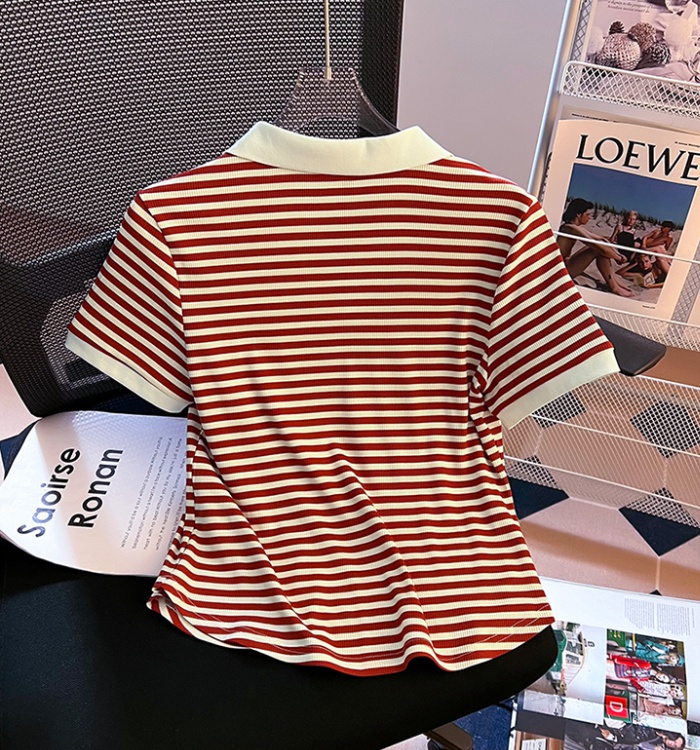 Summer slim tops short sleeve stripe T-shirt for women