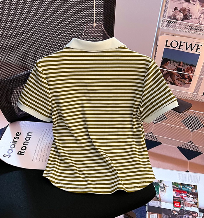 Summer slim tops short sleeve stripe T-shirt for women