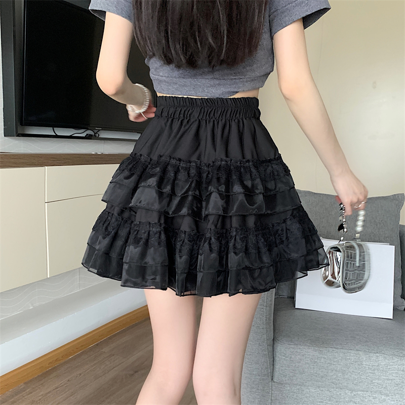 Gauze thick and disorderly skirt high waist short skirt