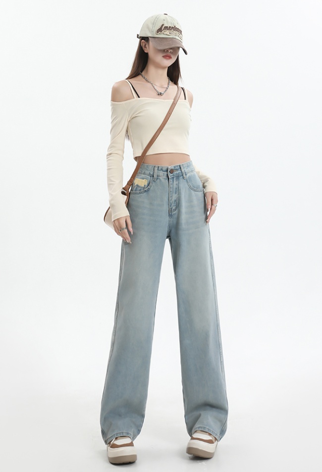 Spring American style jeans mopping light-blue pants