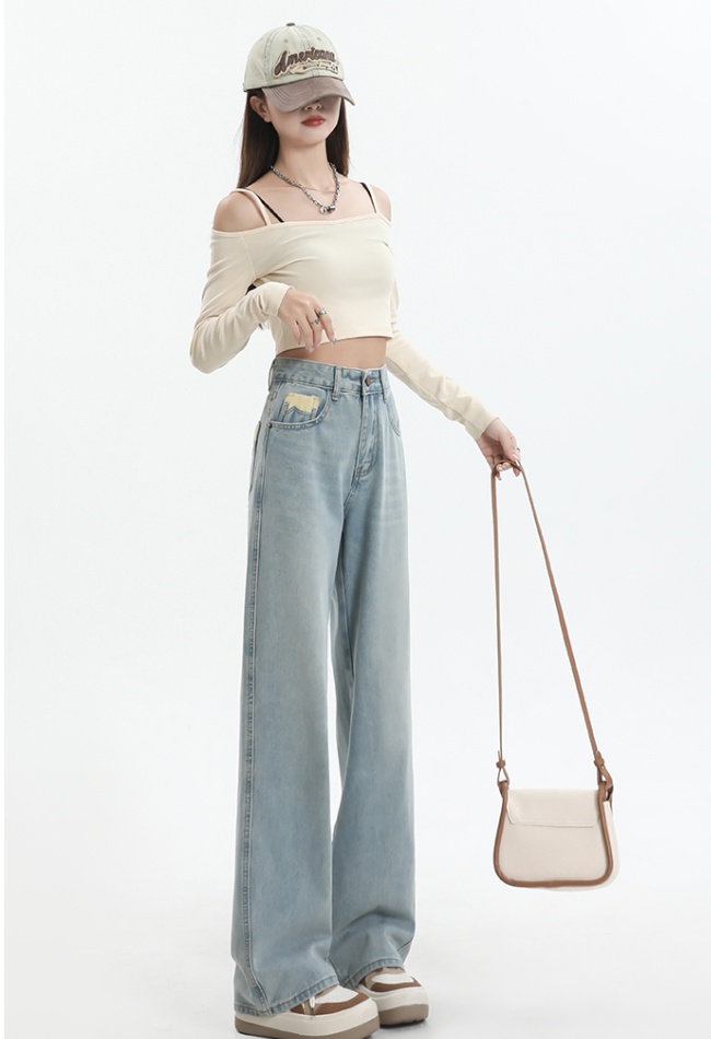 Spring American style jeans mopping light-blue pants