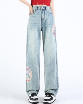 Embroidery lengthen jeans high quality long pants for women