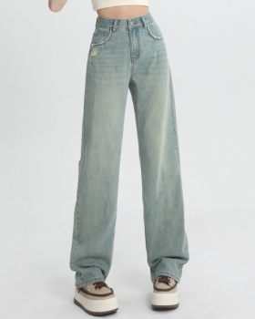 High waist straight jeans worn long pants for women