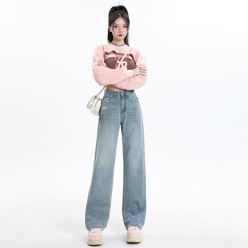 Straight spring and summer pants mopping jeans for women