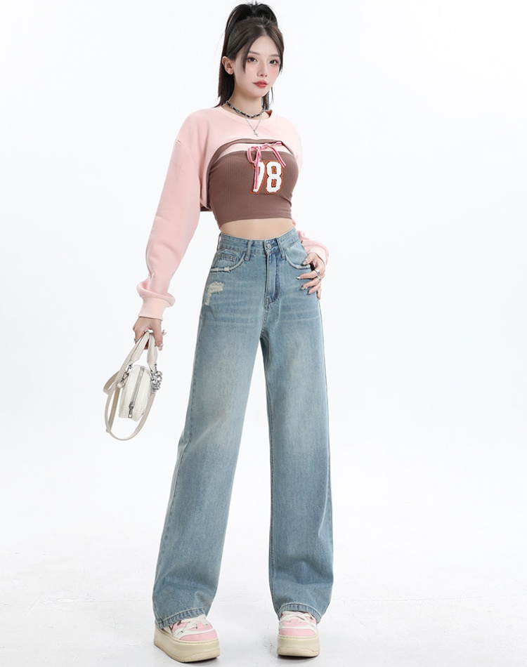 Straight spring and summer pants mopping jeans for women