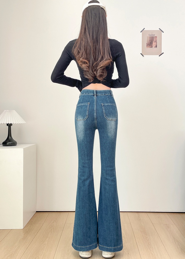 Spicegirl high waist high elastic pants retro slim jeans for women