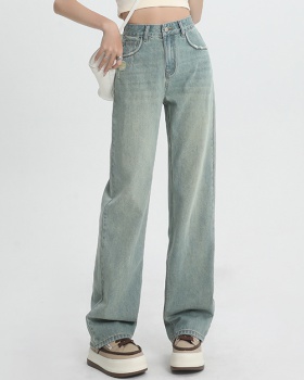 Straight high waist long pants slim drape jeans for women