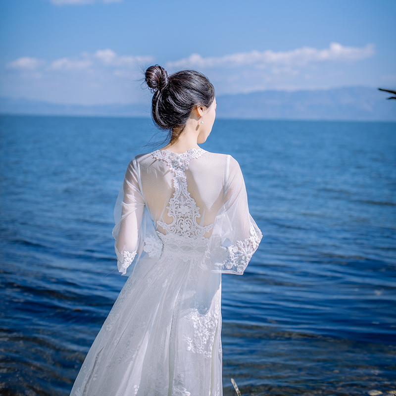 Spring gauze fake long dress white seaside lace dress