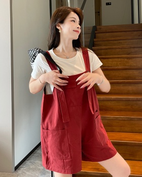 Red summer shorts college style jumpsuit a set