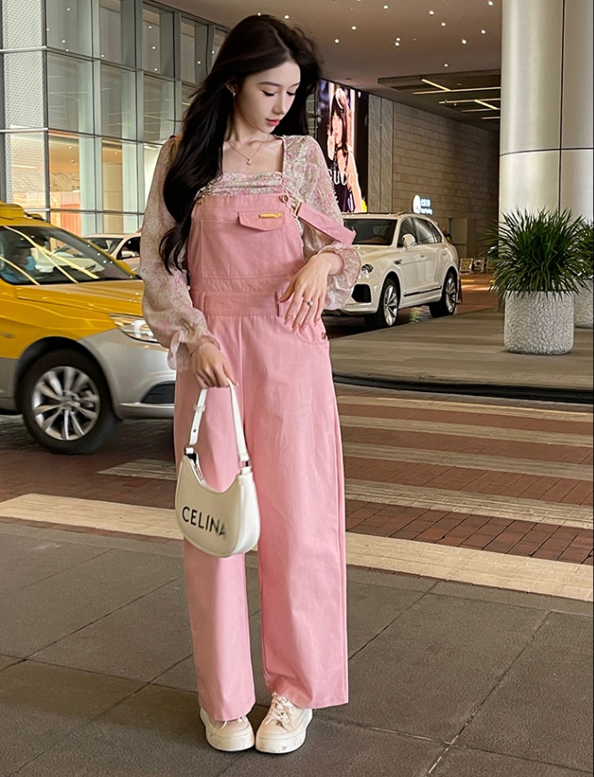 All-match bib pants spring and summer jumpsuit a set for women