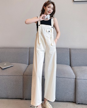Korean style jumpsuit beige bib pants for women